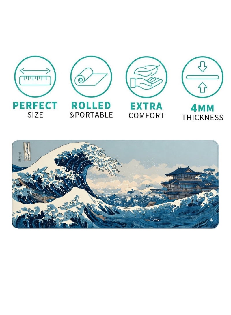 San Yi Mouse Pad XL - 80x30cm Large Mouse Mat with Anti-Slip Rubber Base for Keyboard and Mouse, for Home and Office（Sea waves pattern） - Image 2